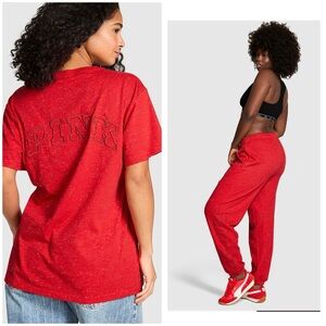 Sparkly PINK Victoria's Secret Women's Bold Red Joggers & Matching Tee